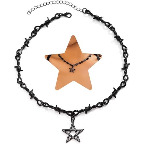 Clyhon Choker Halsband Schwarz Punk Halskette Klassische Pentagramm Halskette Verstellbare Halsband Damen Schmuck für Mädchen Gothic Choker Kette Cosplay Party-Halskette Schwarz Damen 90er Deko von Clyhon