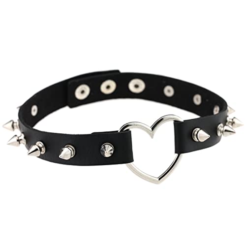 Clyhon Leder Choker Punk Goth Rock Spike Niet Studded Choker Kragen Halskette Frauen Männer Schwarz, Punk Style Love Heart PU Leder Kragenchoker Halskette mit Nieten Akzent versetzt von Clyhon