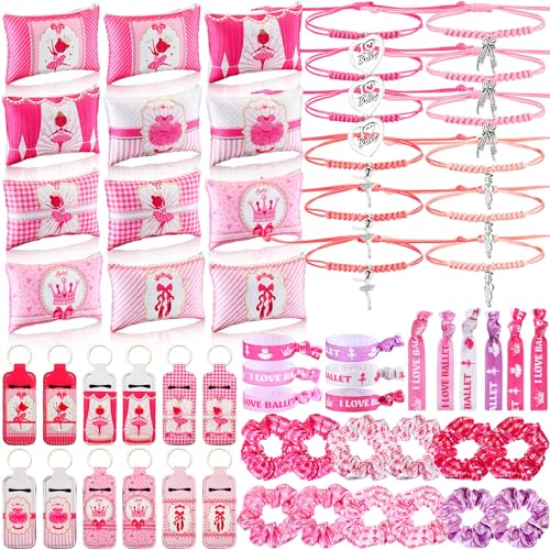 Clysee 60 Stück Ballerina-Partygeschenke für Mädchen, inklusive Ballett-Tanz-Make-up-Taschen, verstellbare Armbänder, Haarbänder, Schlüsselanhänger, elastische Haargummis, Ballett-Party-Geschenk von Clysee