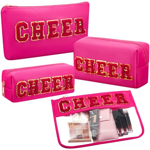 Clysee Make-up-Tasche, Cheerleader-Geschenke, Chenille-Buchstabe, Kulturbeutel, Reißverschluss, tragbar, Nylon, Reise-Organizer, Make-up-Pinsel, Aufbewahrungstasche für Frauen und Mädchen, 4 Stück, von Clysee