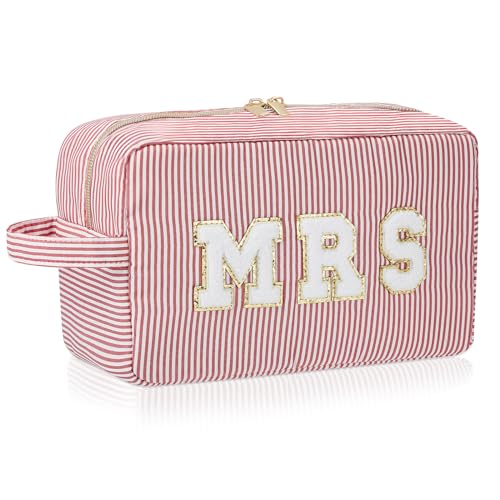 Clysee Patch MRS Make-up-Tasche, große Buchstaben, Braut-Kosmetiktasche, tragbar, gestreift, Bling, Reise-Make-up-Tasche, Reißverschluss, Kulturbeutel, niedlich, ästhetischer Organizer für Frauen, von Clysee