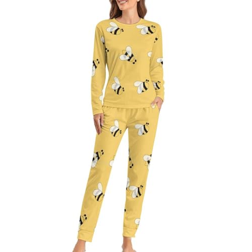 Cmagnifico Damen Pyjama Set Rundhals Schöne Biene Schlafanzug Damen Schlafanzug mit Taschen Süße Biene L Schöne Biene L, Schöne Biene, L von Cmagnifico