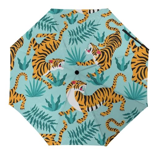 Cmagnifico Faltbarer Regenschirm, Tiger Muster Regenschirm, Reiseschirm für Winddicht, Regendicht, Stil:, Handbuch von Cmagnifico