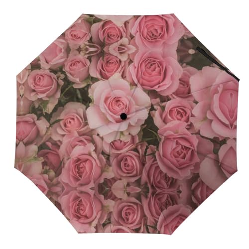 Cmagnifico Faltbarer Regenschirm, hellrosa Rosen-Regenschirm, Reise-Regenschirm, automatisches Öffnen und Schließen für winddicht, regenfest, Stil:, Automatic von Cmagnifico
