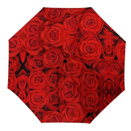 Cmagnifico Faltbarer Regenschirm, rote Rose, Reise-Regenschirm, automatisches Öffnen und Schließen für winddicht, regendicht, Stil:, Automatic von Cmagnifico
