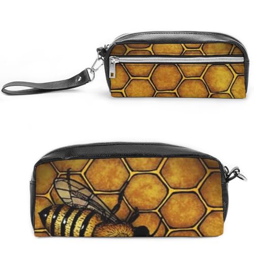 Cmagnifico Federmäppchen aus Leder, Bienen-Honigbienen-Schreibwaren-Tasche als Federmäppchen für Büro und Schule, Business-Reisetasche oder kleine Werkzeugbox, Make-up-Tasche von Cmagnifico