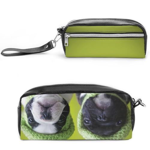 Cmagnifico Federmäppchen aus Leder, Französische Bulldogge mit Froschhut, Schreibwaren-Tasche als Federmäppchen für Büro und Schule, Geschäftsreise oder kleine Werkzeugbox, Make-up-Tasche von Cmagnifico