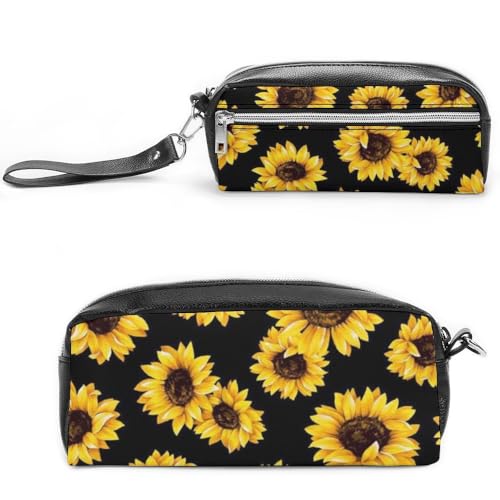 Cmagnifico Federmäppchen aus Leder, Frühlings-Sonnenblumen, Retro-Blumen, Schreibwaren-Tasche als Federmäppchen für Büro und Schule, Geschäftsreise oder kleine Werkzeugbox, Make-up-Tasche von Cmagnifico