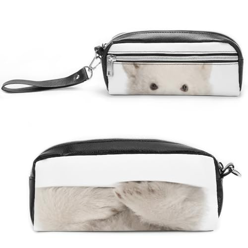 Cmagnifico Federmäppchen aus Leder, Motiv: Eisbär, Schreibwaren-Tasche als Federmäppchen für Büro und Schule, Business-Reisetasche oder kleine Werkzeugbox, Make-up-Tasche von Cmagnifico