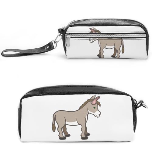 Cmagnifico Federmäppchen aus Leder, Motiv: Esel als Federmäppchen für Büro und Schule, Business-Reisetasche oder kleine Werkzeugbox, Make-up-Tasche von Cmagnifico