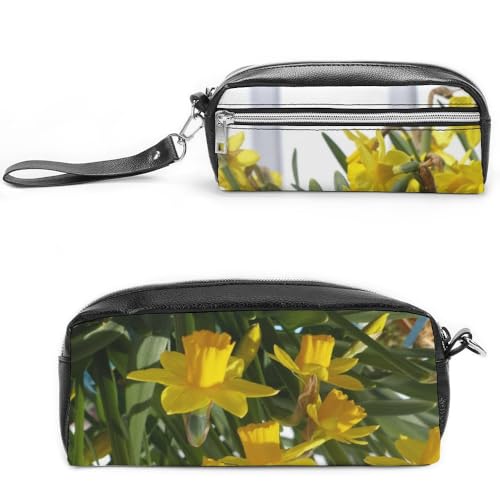 Cmagnifico Federmäppchen aus Leder, Strauß Narzissen, Schreibwaren-Tasche als Federmäppchen für Büro und Schule, Geschäftsreise oder kleine Werkzeugbox, Make-up-Tasche von Cmagnifico