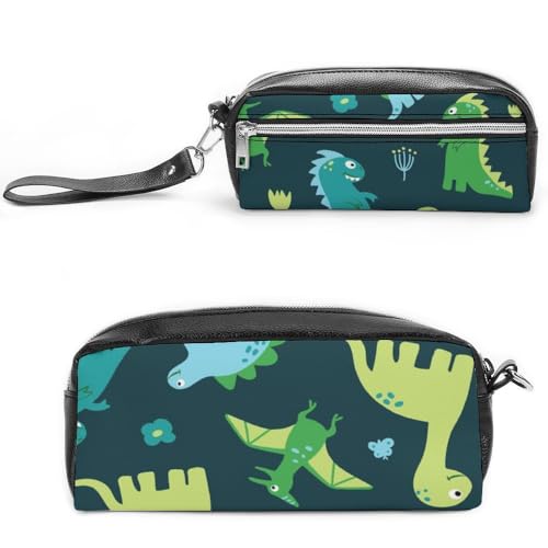 Cmagnifico Federmäppchen aus Leder, blauer Hintergrund, mit DinosStationery Tasche, verwendet als Federmäppchen für Büro und Schule, Geschäftsreise oder kleine Werkzeugbox, Make-up-Tasche von Cmagnifico