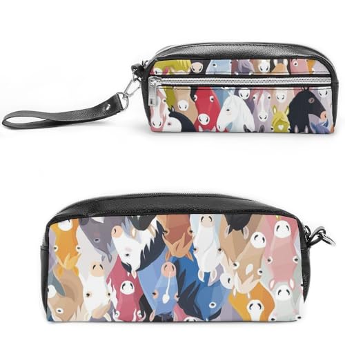 Cmagnifico Federmäppchen aus Leder, buntes Cartoon-PferdeSchreibwaren-Tasche, verwendet als Federmäppchen für Büro und Schule, Geschäftsreisetasche oder kleine Werkzeugbox, Make-up-Tasche von Cmagnifico