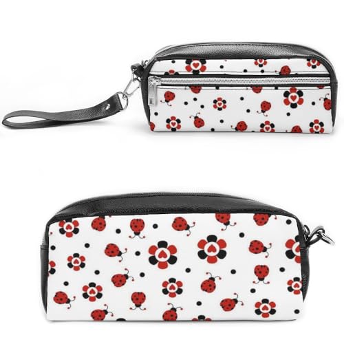 Cmagnifico Federmäppchen aus Leder, lustige Marienkäfer-Schreibwaren-Tasche als Federmäppchen für Büro und Schule, Business-Reisetasche oder kleine Werkzeugbox, Make-up-Tasche von Cmagnifico