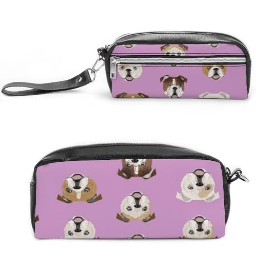 Cmagnifico Federmäppchen aus Leder, lustige englische Bulldogge, Schreibwaren-Tasche als Federmäppchen für Büro und Schule, Geschäftsreisetasche oder kleine Werkzeugbox, Make-up-Tasche von Cmagnifico