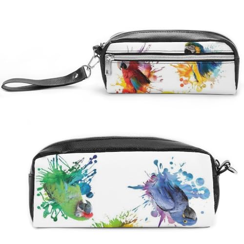 Cmagnifico Leder-Federmäppchen, 3D-Aquarell-Papagei, Schreibwaren-Tasche als Federmäppchen für Büro und Schule, Geschäftsreise oder kleine Werkzeugbox, Make-up-Tasche von Cmagnifico