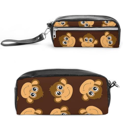 Cmagnifico Leder-Federmäppchen, Affen-Muster, Schreibwaren-Tasche als Federmäppchen für Büro und Schule, Geschäftsreisetasche oder kleine Werkzeugbox, Make-up-Tasche von Cmagnifico