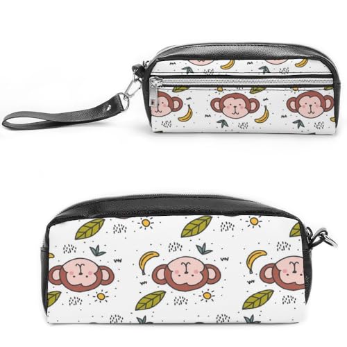 Cmagnifico Leder-Federmäppchen, Affenmuster, Bananen-Schreibwaren-Tasche als Federmäppchen für Büro und Schule, Geschäftsreisetasche oder kleine Werkzeugbox, Make-up-Tasche von Cmagnifico