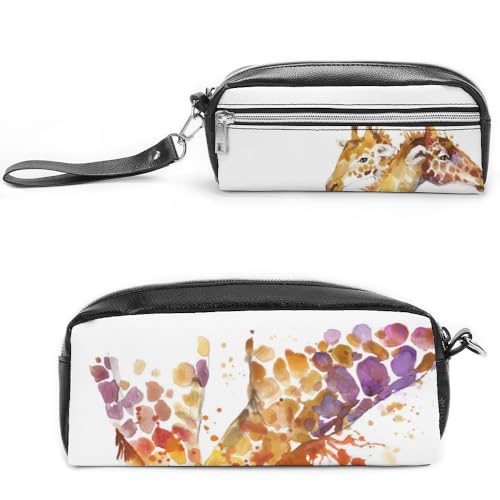 Cmagnifico Leder-Federmäppchen, Aquarell-Giraffen, Schreibwaren-Tasche als Federmäppchen für Büro und Schule, Geschäftsreisetasche oder kleine Werkzeugbox, Make-up-Tasche von Cmagnifico