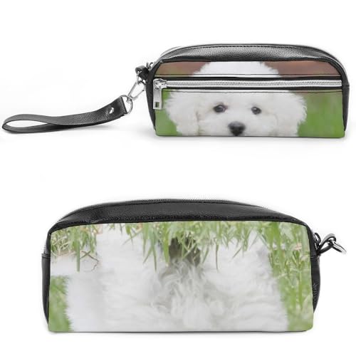 Cmagnifico Leder-Federmäppchen, Bichon Frisé-DogSchreibwaren-Tasche als Federmäppchen für Büro und Schule, Business-Reisetasche oder kleine Werkzeugbox, Make-up-Tasche von Cmagnifico