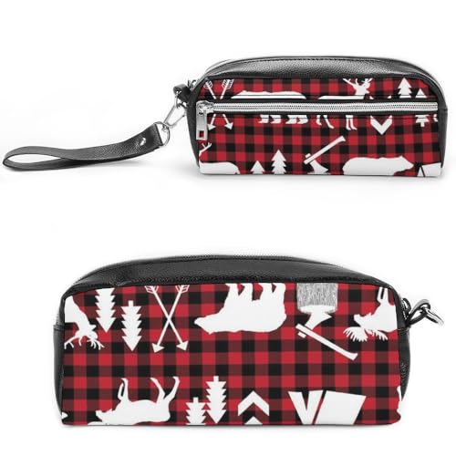 Cmagnifico Leder-Federmäppchen, Büffelkariert, Wald, Weihnachten, Schreibwaren-Tasche als Federmäppchen für Büro und Schule, Geschäftsreise oder kleine Werkzeugbox, Make-up-Tasche von Cmagnifico