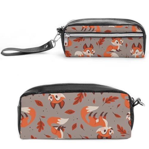Cmagnifico Leder-Federmäppchen, Cartoon-Fuchs-Schreibwaren-Tasche als Federmäppchen für Büro und Schule, Business-Reisetasche oder kleine Werkzeugbox, Make-up-Tasche von Cmagnifico