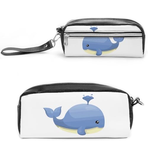 Cmagnifico Leder-Federmäppchen, Cartoons, Wal, Leuchtturm, Schreibwaren-Tasche als Federmäppchen für Büro und Schule, Geschäftsreise oder kleine Werkzeugbox, Make-up-Tasche von Cmagnifico