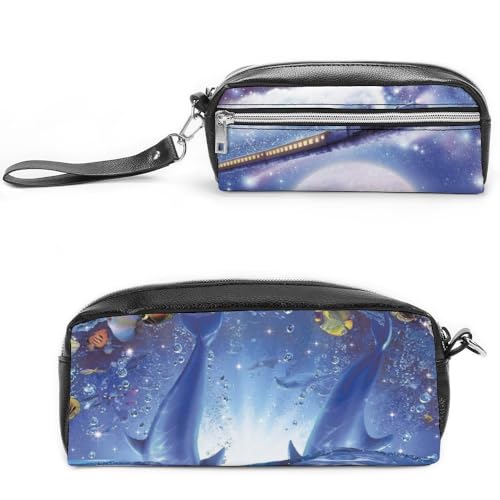 Cmagnifico Leder-Federmäppchen, Delfin-Trainings-Schreibwaren-Tasche als Federmäppchen für Büro und Schule, Business-Reisetasche oder kleine Werkzeugbox, Make-up-Tasche von Cmagnifico