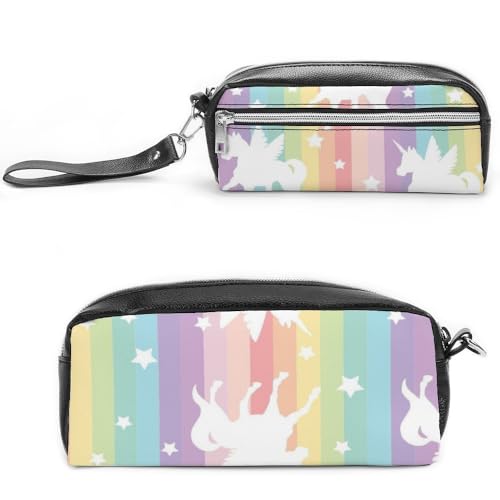 Cmagnifico Leder-Federmäppchen, Einhorn-Muster, Regenbogen-Schreibwaren-Tasche als Federmäppchen für Büro und Schule, Geschäftsreisetasche oder kleine Werkzeugbox, Make-up-Tasche von Cmagnifico