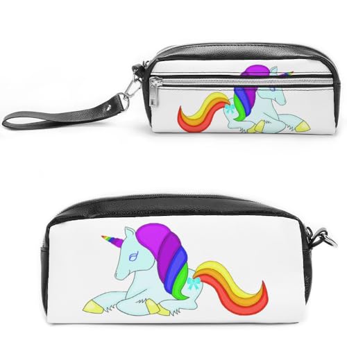 Cmagnifico Leder-Federmäppchen, Einhorn-Regenbogen, niedlich, Schreibwaren-Tasche als Federmäppchen für Büro und Schule, Business-Reisetasche oder kleine Werkzeugbox, Make-up-Tasche von Cmagnifico