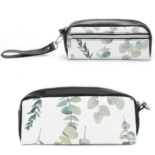 Cmagnifico Leder-Federmäppchen, Eukalyptusblätter, Schreibwaren-Tasche als Federmäppchen für Büro und Schule, Geschäftsreisetasche oder kleine Werkzeugbox, Make-up-Tasche von Cmagnifico