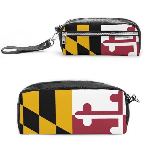 Cmagnifico Leder-Federmäppchen, Flagge von MarylandSchreibwaren-Tasche als Federmäppchen für Büro und Schule, Geschäftsreisetasche oder kleine Werkzeugbox, Make-up-Tasche von Cmagnifico