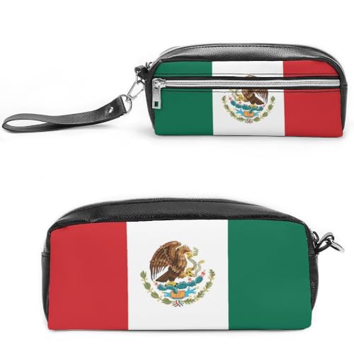 Cmagnifico Leder-Federmäppchen, Flagge von Mexiko, Schreibwaren-Tasche als Federmäppchen für Büro und Schule, Business-Reisetasche oder kleine Werkzeugbox, Make-up-Tasche von Cmagnifico