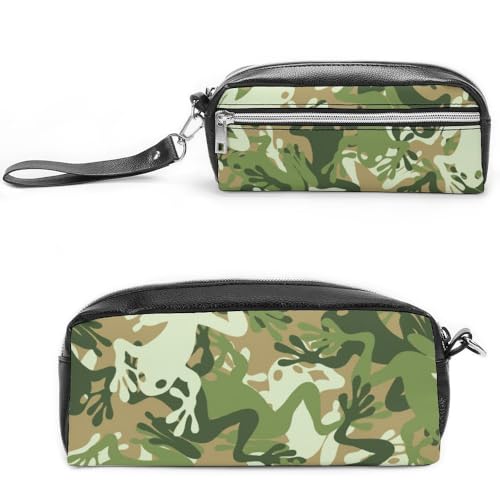 Cmagnifico Leder-Federmäppchen, Frosch-Tarnmuster, Schreibwaren-Tasche als Federmäppchen für Büro und Schule, Geschäftsreisetasche oder kleine Werkzeugbox, Make-up-Tasche von Cmagnifico