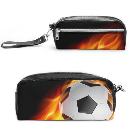 Cmagnifico Leder-Federmäppchen, Fußball-Feuerbedarf-Tasche als Federmäppchen für Büro und Schule, Business-Reisetasche oder kleine Werkzeugbox, Make-up-Tasche von Cmagnifico