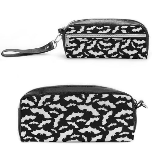 Cmagnifico Leder-Federmäppchen, Halloween-Fledermäuse, grauSchreibwaren-Tasche als Federmäppchen für Büro und Schule, Business-Reisetasche oder kleine Werkzeugbox, Make-up-Tasche von Cmagnifico
