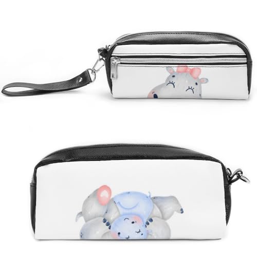 Cmagnifico Leder-Federmäppchen, HippopotamusSchreibwaren-Tasche als Federmäppchen für Büro und Schule, Geschäftsreisetasche oder kleine Werkzeugbox, Make-up-Tasche von Cmagnifico