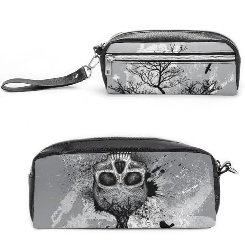 Cmagnifico Leder-Federmäppchen, Horror-Totenkopf-Baum-Schreibwaren-Tasche als Federmäppchen für Büro und Schule, Geschäftsreisetasche oder kleine Werkzeugbox, Make-up-Tasche von Cmagnifico