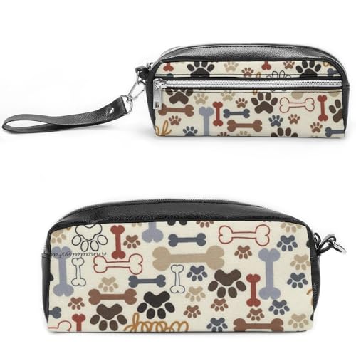 Cmagnifico Leder-Federmäppchen, Hundeknochen, Pfotenabdrücke, Schreibwaren-Tasche als Federmäppchen für Büro und Schule, Geschäftsreise oder kleine Werkzeugbox, Make-up-Tasche von Cmagnifico