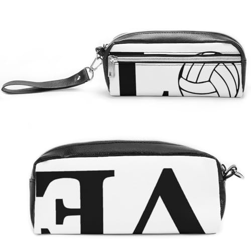 Cmagnifico Leder-Federmäppchen, I Love Volleyball-Schreibwaren-Tasche als Federmäppchen für Büro und Schule, Business-Reisetasche oder kleine Werkzeugbox, Make-up-Tasche von Cmagnifico