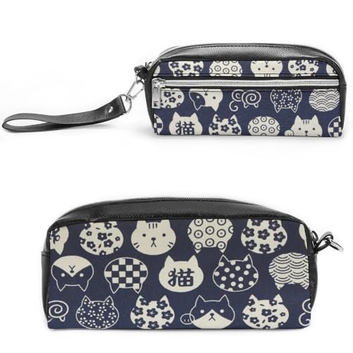 Cmagnifico Leder-Federmäppchen, Katzen-Glücksmuster, Schreibwaren-Tasche als Federmäppchen für Büro und Schule, Geschäftsreisetasche oder kleine Werkzeugbox, Make-up-Tasche von Cmagnifico