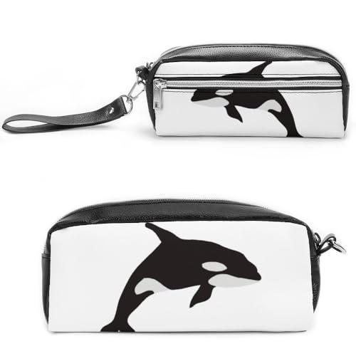Cmagnifico Leder-Federmäppchen, Killer-Wal-Muster, Schreibwaren-Tasche als Federmäppchen für Büro und Schule, Geschäftsreisetasche oder kleine Werkzeugbox, Make-up-Tasche von Cmagnifico