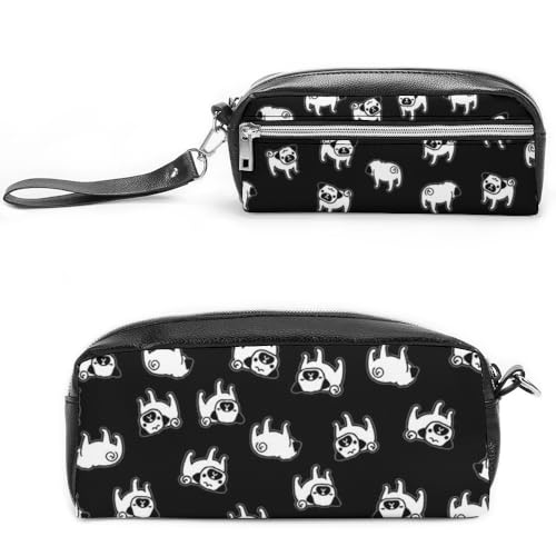 Cmagnifico Leder-Federmäppchen, Mops-DogSchreibwaren-Tasche als Federmäppchen für Büro und Schule, Business-Reisetasche oder kleine Werkzeugbox, Make-up-Tasche von Cmagnifico