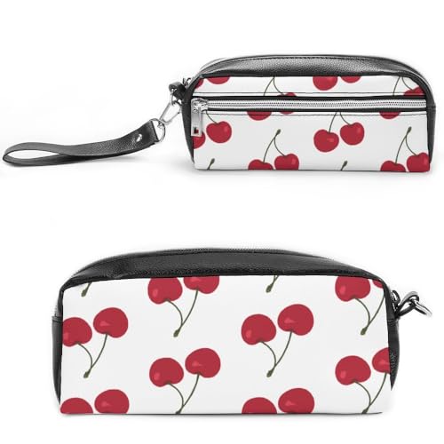 Cmagnifico Leder-Federmäppchen, Obstkirsche, Schreibwaren-Tasche als Federmäppchen für Büro und Schule, Business-Reisetasche oder kleine Werkzeugbox, Make-up-Tasche von Cmagnifico