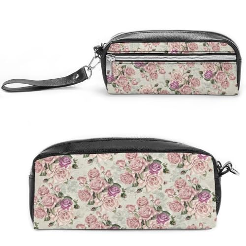 Cmagnifico Leder-Federmäppchen, Rosenmuster, Schreibwaren-Tasche als Federmäppchen für Büro und Schule, Geschäftsreisetasche oder kleine Werkzeugbox, Make-up-Tasche von Cmagnifico
