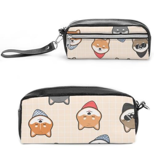 Cmagnifico Leder-Federmäppchen, Shiba Inu Hundemuster, Schreibwaren-Tasche als Federmäppchen für Büro und Schule, Geschäftsreise oder kleine Werkzeugbox, Make-up-Tasche von Cmagnifico
