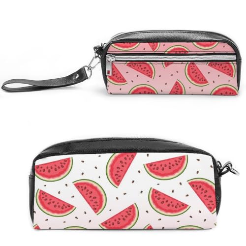 Cmagnifico Leder-Federmäppchen, Sommer-Wassermelonen-Schreibwaren-Tasche als Federmäppchen für Büro und Schule, Business-Reisetasche oder kleine Werkzeugbox, Make-up-Tasche von Cmagnifico