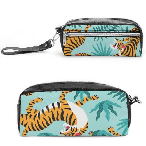 Cmagnifico Leder-Federmäppchen, Tiger-Muster, Schreibwaren-Tasche als Federmäppchen für Büro und Schule, Business-Reisetasche oder kleine Werkzeugbox, Make-up-Tasche von Cmagnifico