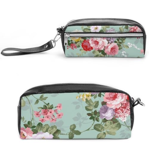 Cmagnifico Leder-Federmäppchen, Vintage-Blumen-Schreibwaren-Tasche als Federmäppchen für Büro und Schule, Geschäftsreisetasche oder kleine Werkzeugbox, Make-up-Tasche von Cmagnifico