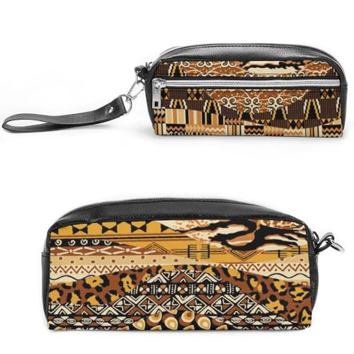 Cmagnifico Leder-Federmäppchen, afrikanischer Stil, Patchwork-Schreibwaren-Tasche als Federmäppchen für Büro und Schule, Geschäftsreisetasche oder kleine Werkzeugbox, Make-up-Tasche von Cmagnifico